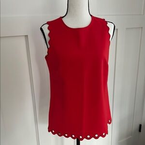 JCrew Red Sleeveless Scallop-Edge Top